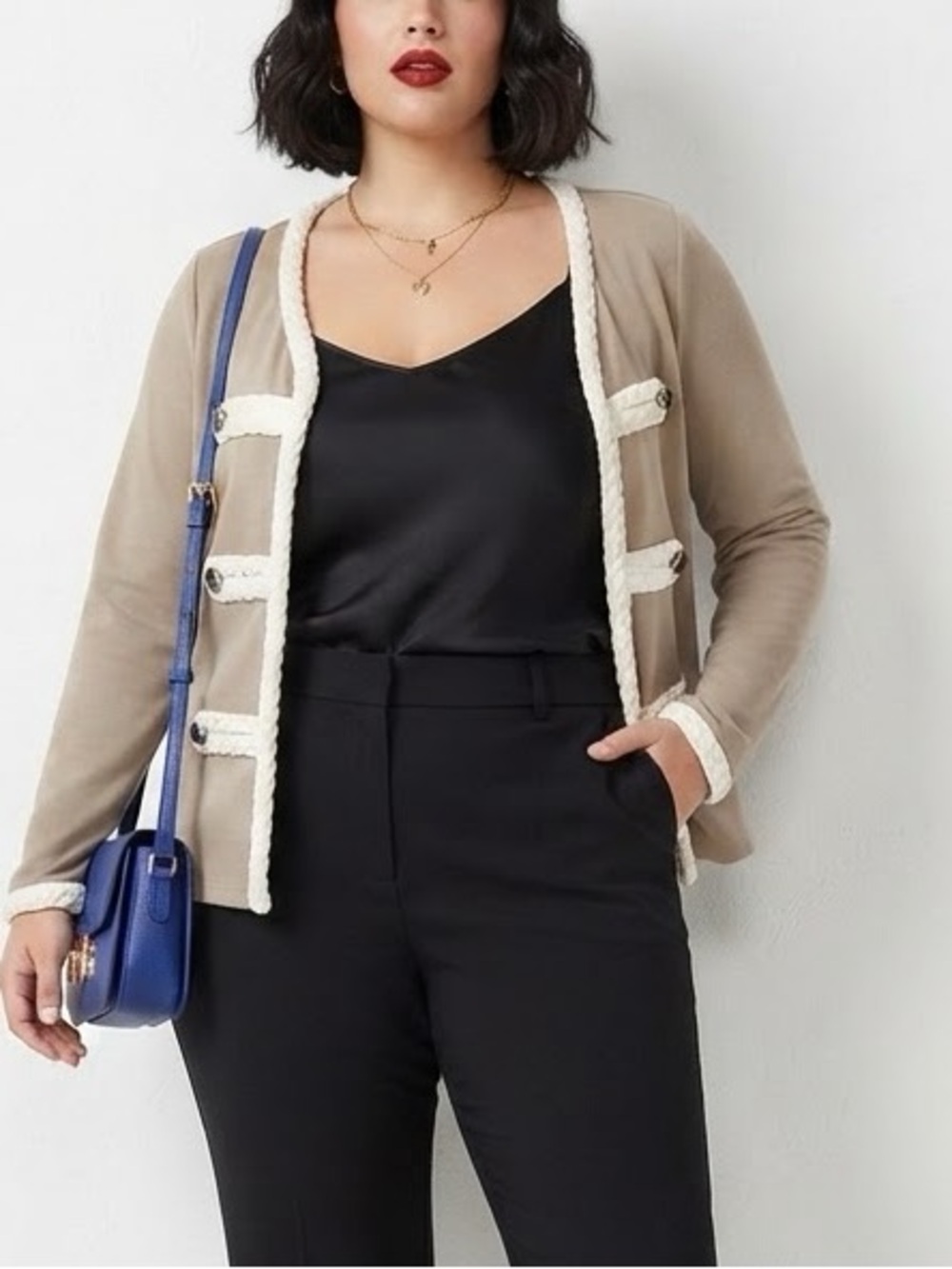 Katherine Barclay Taupe Jacket with Cream Braided Trim